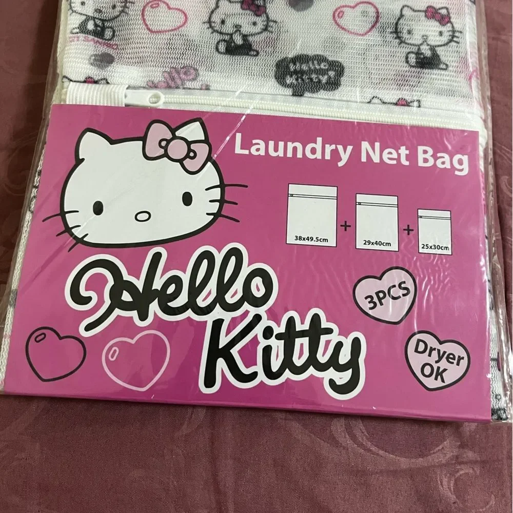 2 Sets Sanrio Hello Kitty Allover Print Laundry Net Bag Pink 3pcs Storage Travel